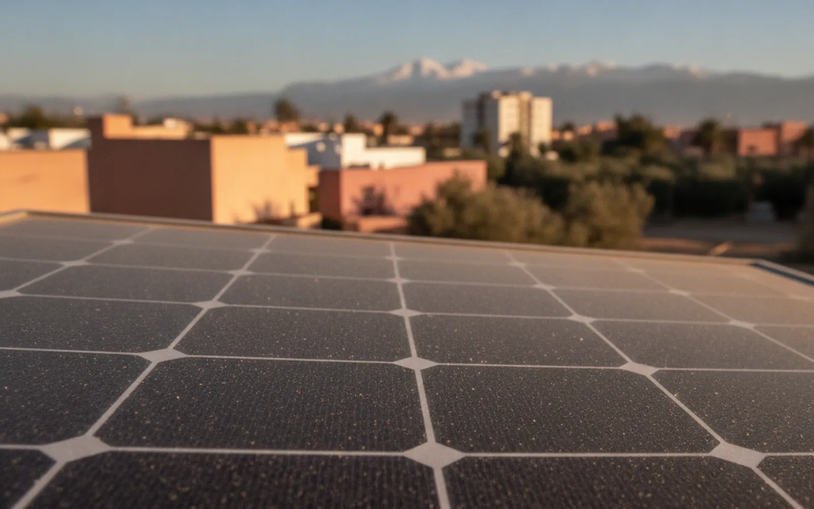 Panneaux photovoltaïques posés sur le toit-terrasse d'une villa au Maroc